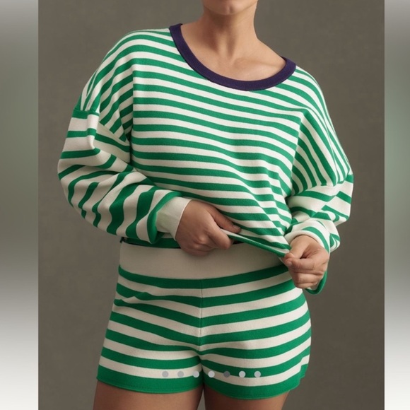 Daily Practice by Anthropologie Green & White Long Sleeve Striped Sweater, XL - Picture 2 of 12